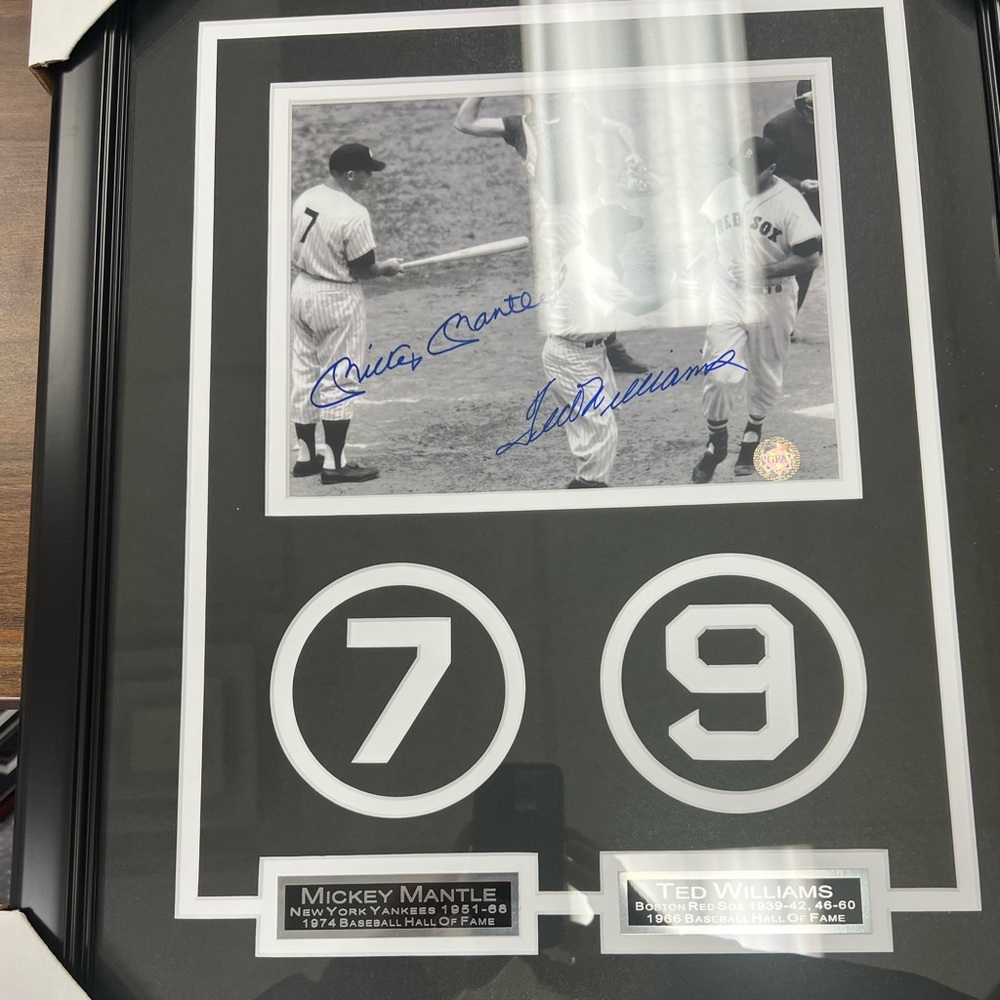 Framed autographed picture of Mickey Mantle and Ted Williams. Authinicated.